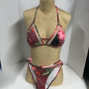 Pink Victoria’s Secret Floral Triangle Bikini Set - Pink Floral Sz S